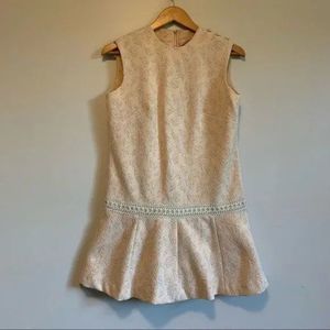 Vintage hand stitched drop waist sliver tint shimmer peplum hem sleeveless dress